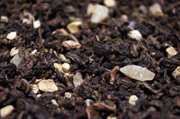 Traditional blue Oolong tea with ginger pieces